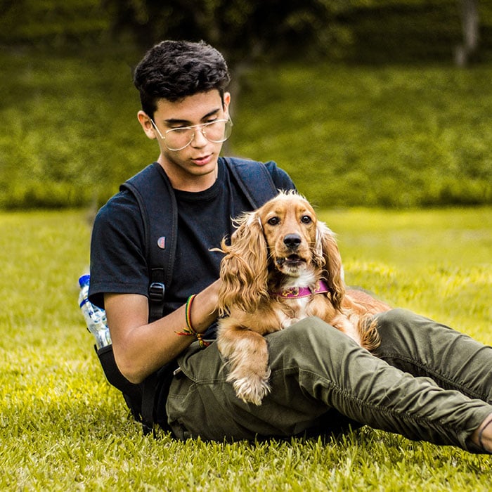 Man holding dog