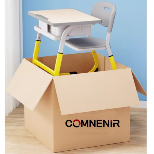 Grey and yellow single student desk and chair