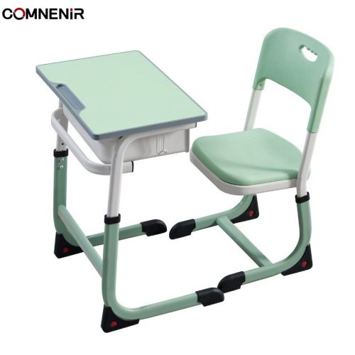 Green single classroom desk and matching chair