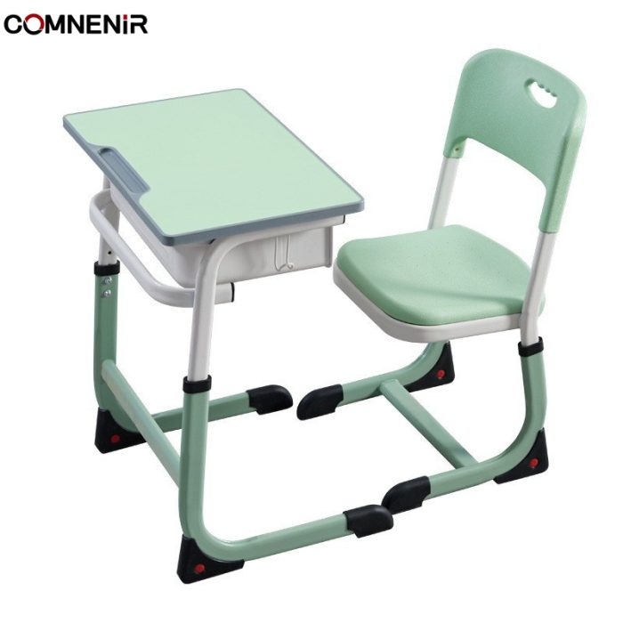 Green single classroom desk and matching chair