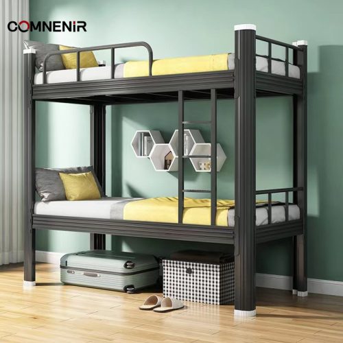 Two-tier dormitory bunk bed with space under the lower bed
