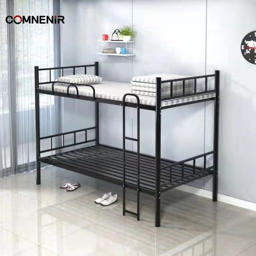 Two-tier dormitory bunk bed with ladder access