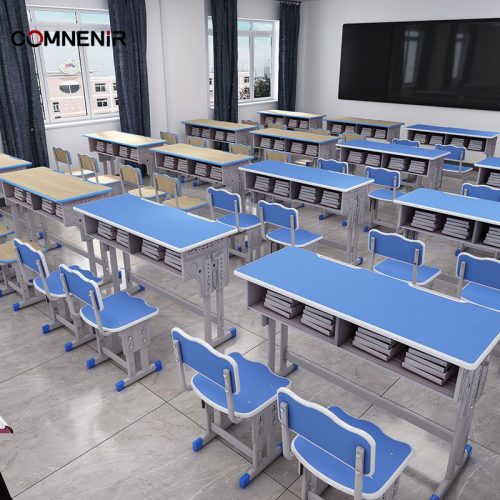 Double classroom desks with open book storage