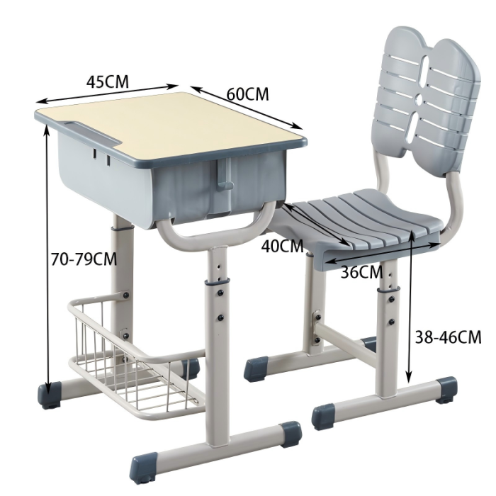 Single Student Desk and Chair with Lower Basket — изображение 3