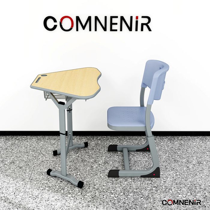 Single Student Desk and Chair with Curved-Edge Top