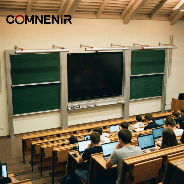 Teaching Display with Sliding Blackboard Sections